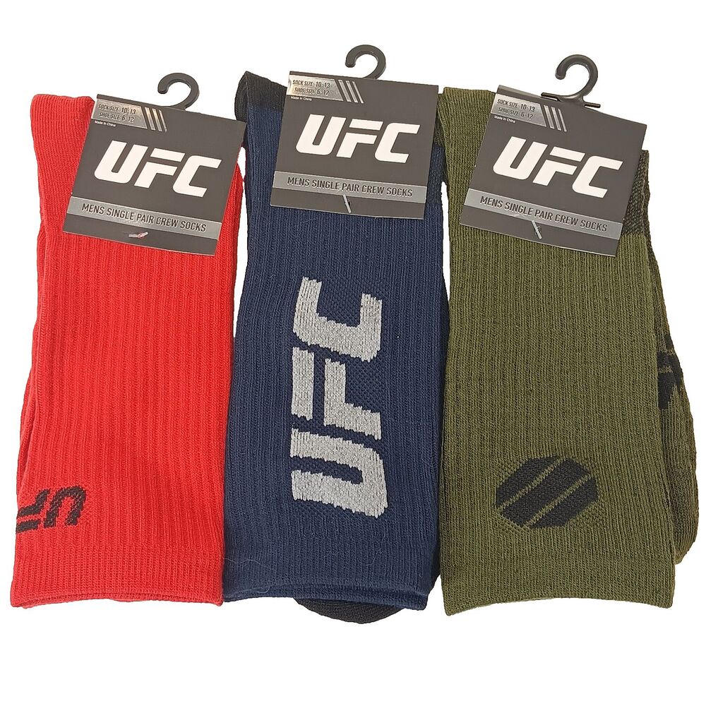 UFC Sport Red Blue Green 3 Pair Adult Men Crew Socks Size 6-12 NWT